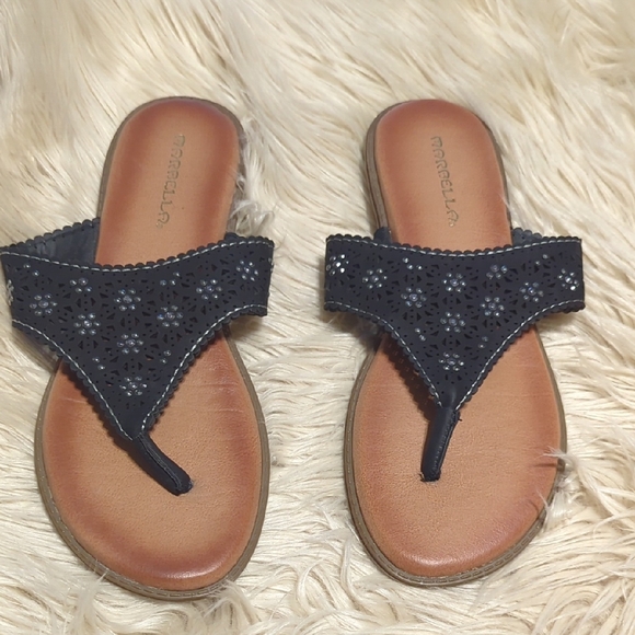 MARELLA Shoes - MARBELLA Black Brown Embellished Carla Thong Sandals Sz 9M